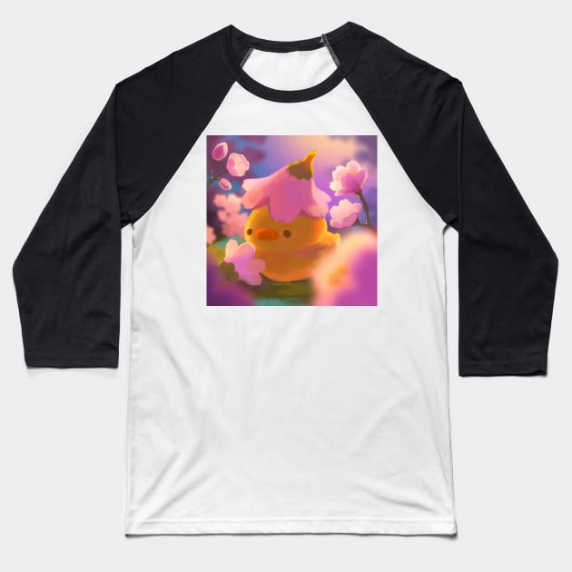 Duck with Cherry Blossom Golden Hour Baseball T-Shirt by vooolatility